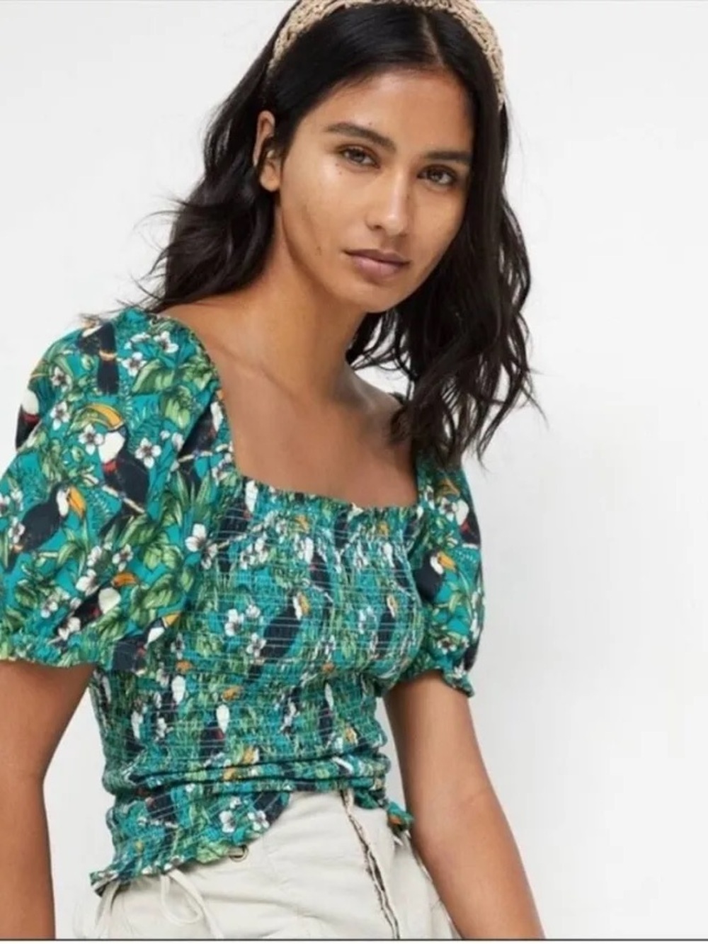 Anthropologie Dolan Toucan Smocked Top Small